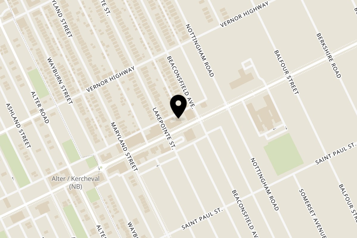 Map showing the location of LeRouge Boulangerie on 15215 Kercheval Ave in Grosse Pointe Park