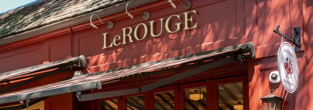 Welcoming Parisian-style exterior of LeRouge Boulangerie pastry shop in Grosse Pointe Park.